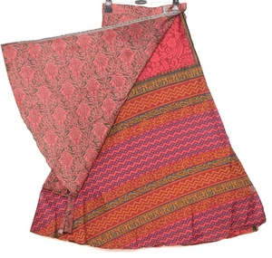 Sushila Vintage Art Silk Saree Magic Wrap Reversible Skirt Beach Dress Maroon - Picture 1 of 8