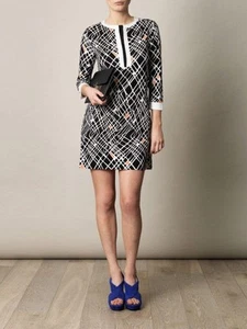 SZ 12 DIANE VON FURSTENBERG ACHELLE CABLE SQUARES DRESS NWT $375 - Picture 1 of 6
