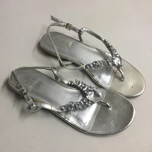 a.n.a. Silver Beaded Flat Sandals Women's Size 7.5M Sling Back - Picture 1 of 9