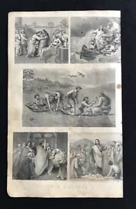 steel engraving The Miracles Jesus Christ water into wine feed 5,000 heal sick - Picture 1 of 4