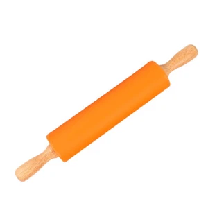 12" Wood Rod Rolling Pin Wooden Handle Silicone Pressure Roller Baking Essential - Picture 1 of 13