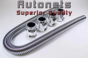 Manguera de refrigerante de radiador de acero inoxidable de 48" + tapa de extremo de aluminio pulido caña de calle - Imagen 1 de 1