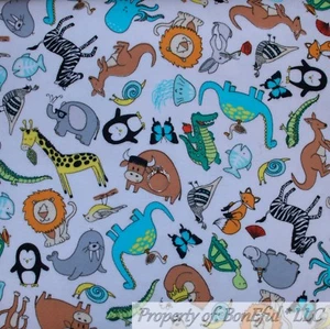 BonEful FABRIC FQ Cotton Quilt Flannel Zoo Animal Giraffe Kangaroo Penguin Zebra - Picture 1 of 14