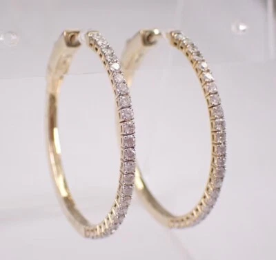 2.00 Ct Round Cut Simulated Diamond Women's Hoop Earrings 14k Yellow Gold Plated - Image 1 of 4