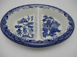 CHURCHILL Willow Blue (Georgian Shape) Oval Divided Vegetable 10 Inch England - Picture 1 of 11