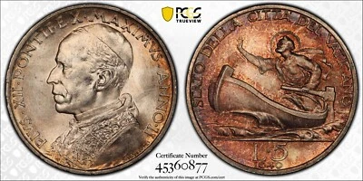 1940 Vatican City Anno II 5 Lire PCGS MS66 Pretty Toning                    2655 - Image 1 of 4