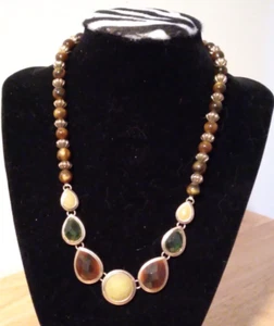 Vintage Halskette große facettierte Perlen mit Tigerauge Glas & Silberperlen - Bild 1 von 4