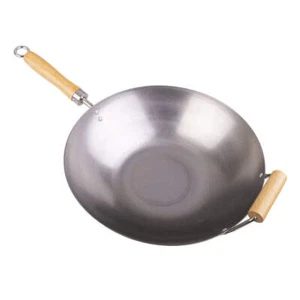 D.Line Carbon Steel Wok Skightly Flat Bottom With Long Wooden Handle 36cm - Picture 1 of 2