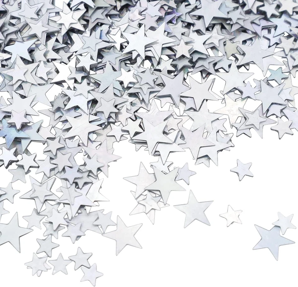 Lentejuelas y lentejuelas estrella plateadas brillantes de 60 gramos, confete de lámina brillante metálica Foto 1 de 4