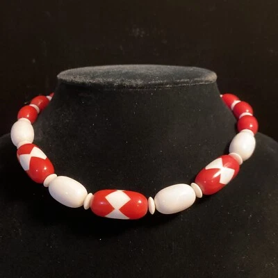 Gargantilla collar de cuentas rojo blanco bisutería de colección 18"" Foto 1 de 4