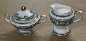 Crown Staffordshire Fine Bone China England Green Ellesmere Creamer & Sugar Bowl - Picture 1 of 4