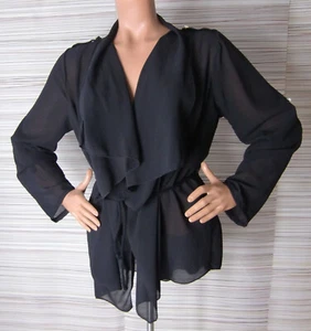 Festliche Bluse schwarz transparent offen Langarm M - Bild 1 von 8