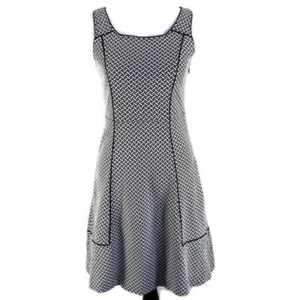 Lands End ärmelloses Kleid Damen Gr. 6 schwarz weiß Druck eckiger Ausschnitt A-Linie - Bild 1 von 7