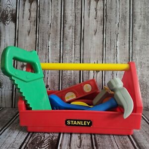 Vintage 1988 Stanley Playtime Tool Box W/ 9 Tools / Pieces Plastic Toy 