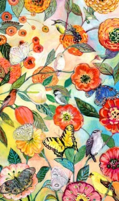 Birds and Butterflies, Jennifer Lommers, Wall Decor Art Print 14" x 11" 4741 - Image 1 of 2