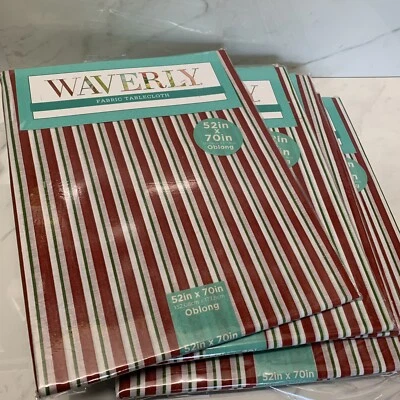 5 Waverly Fabric Tablecloth Christmas Red White Green Stripe 52"X 70" Oblong NEW - Image 1 of 4