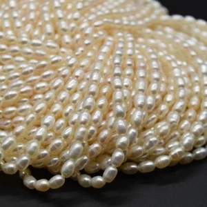 Freshwater Rice Pearl Beads - White - 4mm - 5mm x 3mm - 3.5mm - 14.5'' strand - Picture 1 of 4