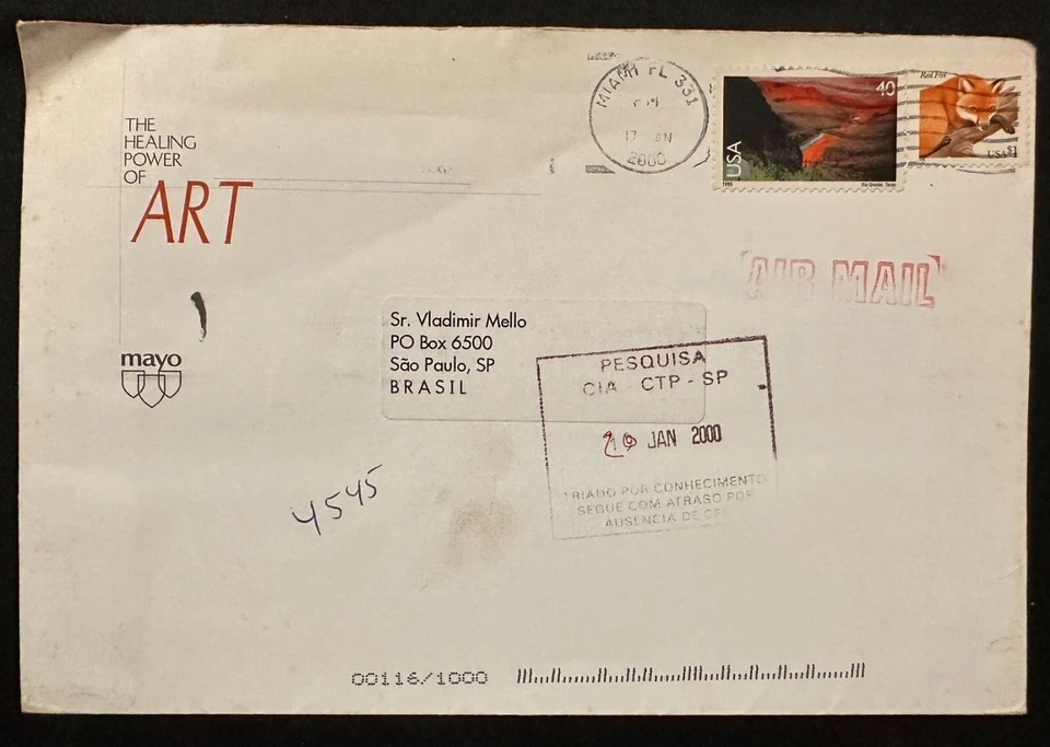 CM) 2000. UNITED STATES. MOUNTAINS. RED FOX. ENVELOPE SHIPPED TO BRAZIL. XF - Image 1 of 1