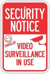 12"X18" SECURITY NOTICE VIDEO SURVEILLANCE IN USE SIGNS Heavy Duty Metal Red - Picture 1 of 1