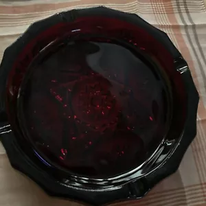 Vintage CIGAR ASHTRAY Royal Ruby Red Glass LARGE Anchor Hocking American Pressed - Picture 1 of 4