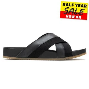 Sandalias deslizantes de cuero gamuza de diseñador Hush Puppies Merritt para hombre negras - Imagen 1 de 5