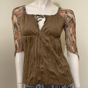 Blusa Top Mujer Marrón Multicolor Poliéster Elastizada Cuero Transparente Talla M - Imagen 1 de 12