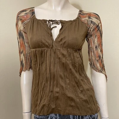 Women’s Brown Multicolour Polyester  Stretch Sheer  Leather Size M Blouse Top - Image 1 of 4