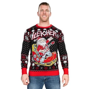 Funny Adult Unisex Heavy Metal "Sleigher" Santa Ugly Christmas Sweater - Picture 1 of 6