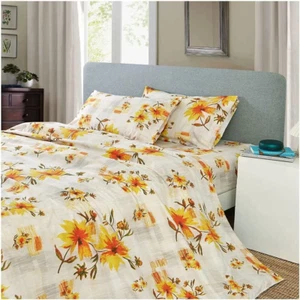 Yellow Floral Printed Sheet Set Queen Size, 4 Piece Soft Microfiber Bed Sheets D - Picture 1 of 12