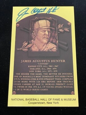 Jim Catfish Hunter Signed Baseball Hall Of Fame Plaque Postcard JSA COA Yankees - Image 1 of 2