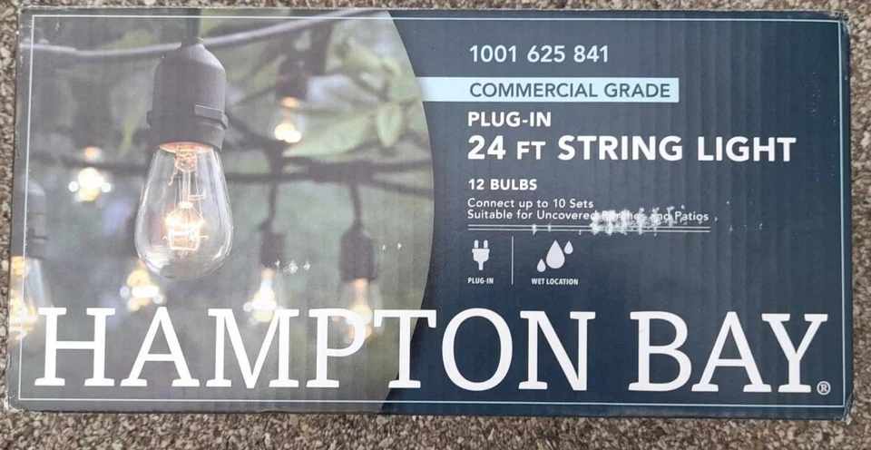 Hampton Bay String Lights Outdoor Decor Holiday 12 Light 24 FT Black Commercial