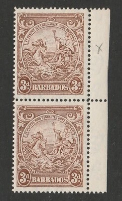 Barbados 1938-47 3d Marrón con Línea Vertical sobre Cabeza de Caballo SG 252ba Mnh. Foto 1 de 2