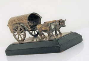 EBERCOK STERLING SILVER OXEN BULL WAGON TOW PAPERWEIGHT SCULPTURE - Picture 1 of 5