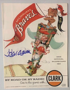 Braves Henry HANK AARON 1958 Firmado Oficial Programa de Tarjetas de Puntuación Revista JSA - Imagen 1 de 3