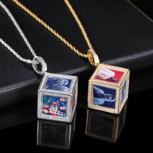 Custom Photo Projection Pendant Necklace Square Personalized Picture Jewelry  - Picture 1 of 18