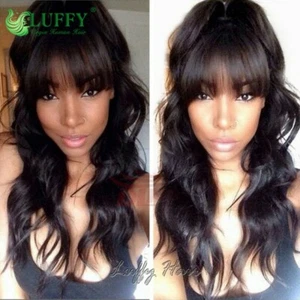 Glueless Wig Body Wave Brazilian Remy Human Hair 13*6 Lace Front Wigs With Bangs - Picture 1 of 16