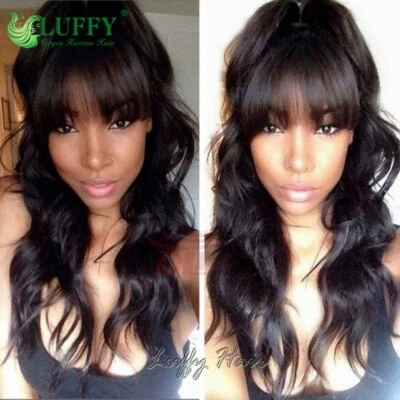 Glueless Wig Body Wave Brazilian Remy Human Hair 13*6 Lace Front Wigs With Bangs - Image 1 of 4