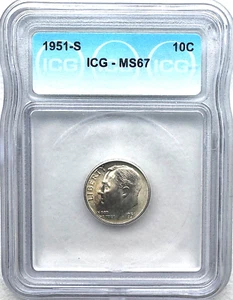 1951-S SILVER ROOSEVELT DIME - ICG MS67 - FREE SHIPPING! - Picture 1 of 2