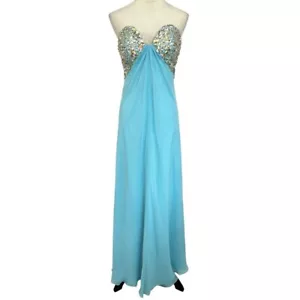 Aqua Blue Dress Size 2 Beaded Evening Party Cocktail Prom Bedazzled Rhinestone - Picture 1 of 17