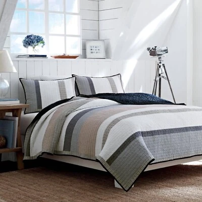 Nautica Tideway Striped Cotton King Quilt Reversible 100 % Cotton Brand New - Image 1 of 3