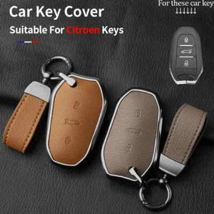Metal Leather Car Key Case Cover For Citroen C5 X C4L C6 C3-XR AIRCROSS 308 408 - Picture 1 of 21