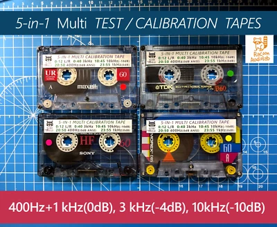 5-in-1 Calibration cassette tape (1): L/R+440Hz+1kHz+3kHz+10kHz.TDK-Sony-Maxell+ - Image 1 of 3