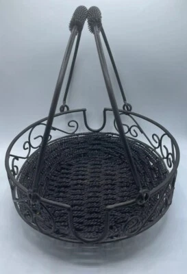 Cesta de metal ovalada para celebrar el hogar con asas diseño de desplazamiento soporte para olla de frijoles Foto 1 de 4