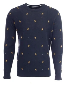Scotch & Soda Pull fantaisie homme bleu marine Jacquard crewneck sweater M Size - Imagen 1 de 8