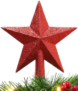 ® 20cm Glitter Tree Top Star Decoration – Christmas Tree Topper/Ornament Red - Afbeelding 1 van 7