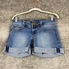 Bubblegum Denim Jean Shorts Women's 3/4 Blue Flap Back Pockets Cuffed Low Rise