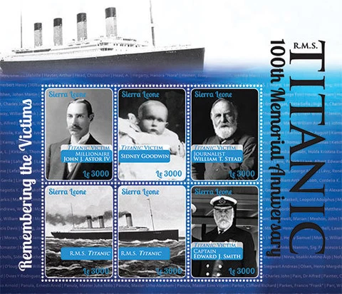 Sierra Leone- Titanic 100th Anniversary Stamp - Sheet of 6 MNH Cover