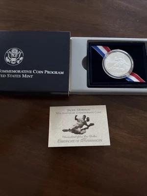1997-S Jackie Robinson Commemorative Uncirculated Silver Dollar with Box & COA - Image 1 of 2