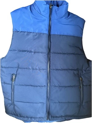 Outdoor Life mens Large vintage blue puffer vest Color Block Zippered Pockets - Image 1 of 4