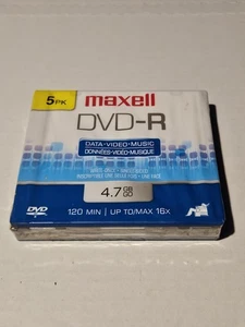 5er Pack Maxell DVD-R 4,7GB 16X Jewel Case Daten Video 120 Minuten Neu/Versiegelt - Bild 1 von 2